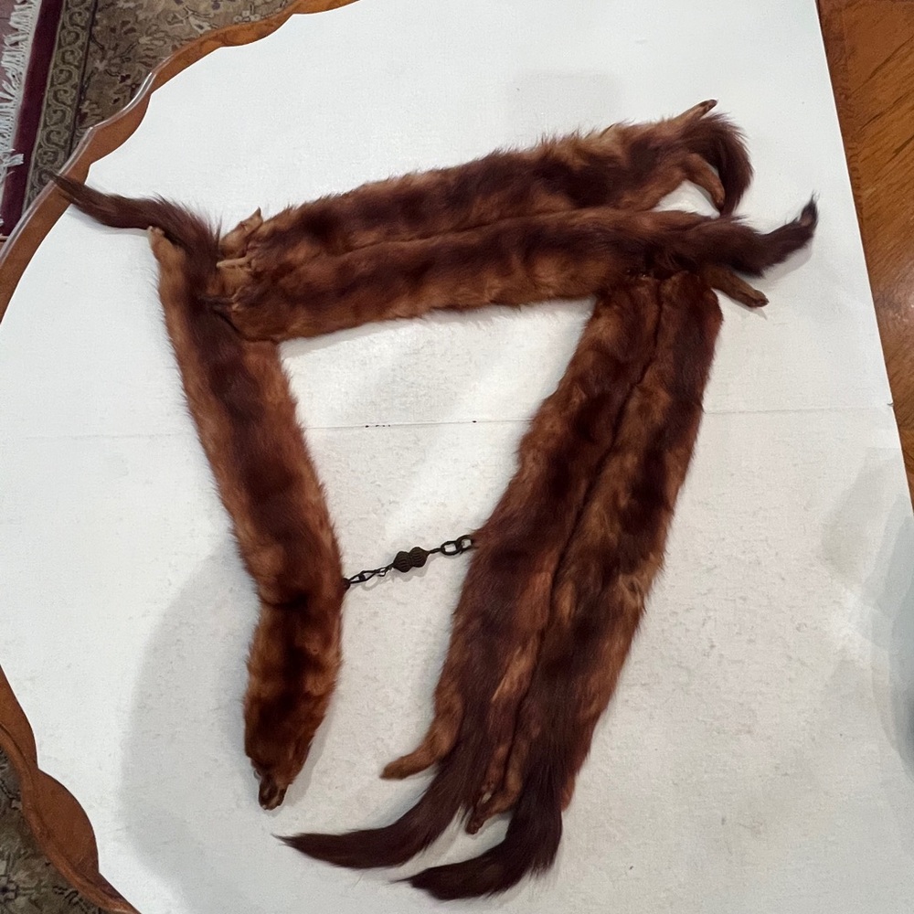 Vintage Brown real Fur full body mink/marten 5 piece Stole. Totally antique!